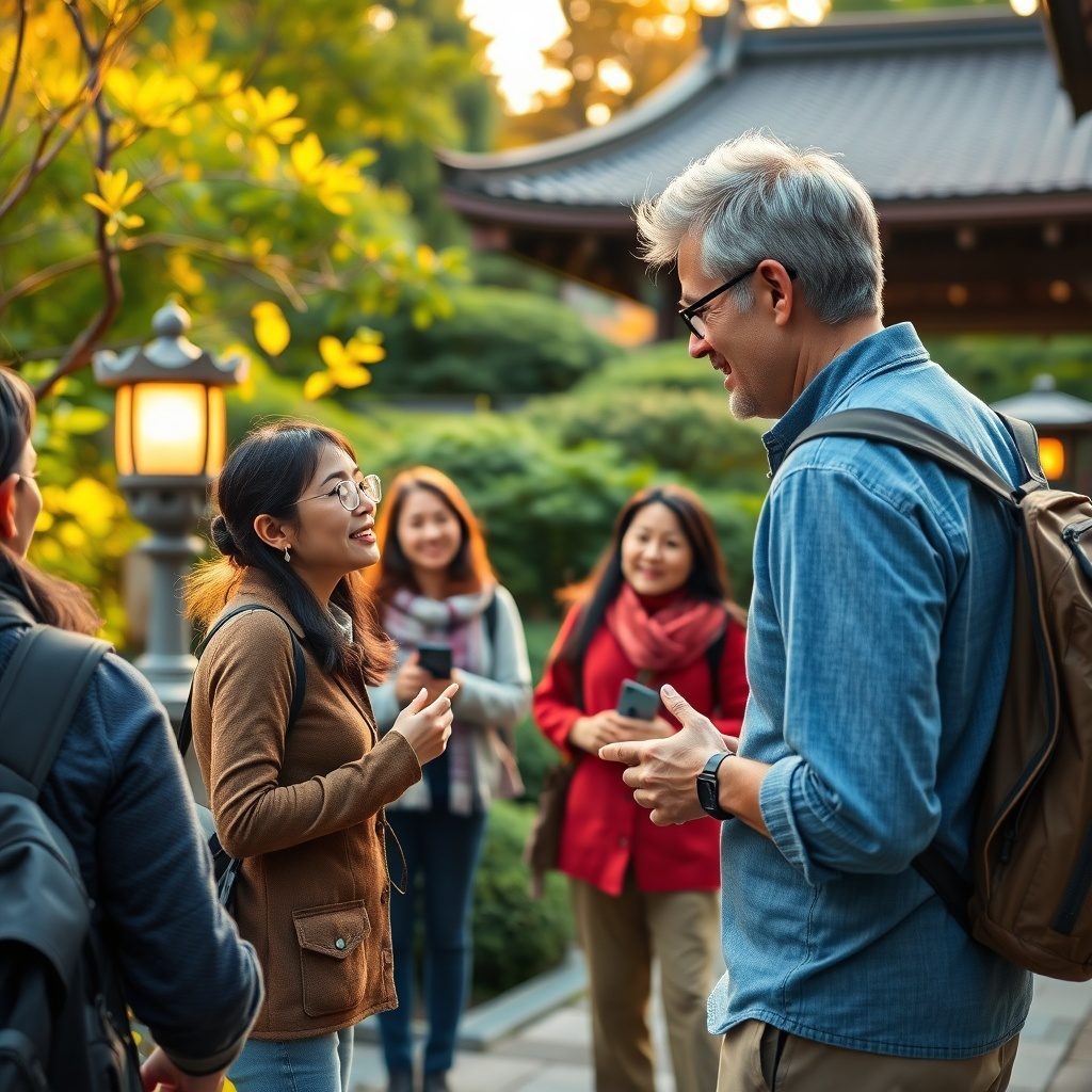 Walking tour guide with visitors